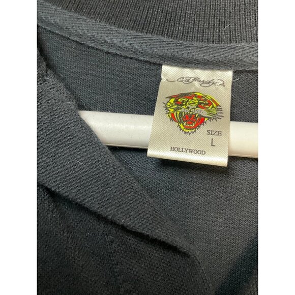 Ed Hardy Hollywood Black Polo Shirt L Distressed Design Embroidered Logo - Picture 5 of 8
